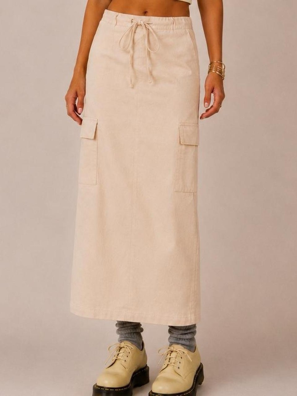 Princess Polly NWT Drawstring Pocket cargo Skirt in cream size 6